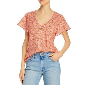 Parker New York NWT Gloria V Neck Top Short Sleeve V Neck Button Front Med New